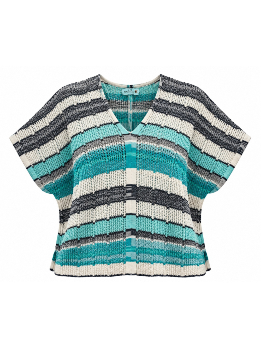 Women's Goddis Knit Poncho Sweater Size S Teal White Striped
412